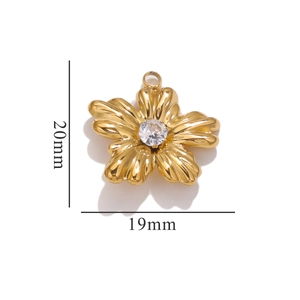 French vintage gold flower pendant with sparkling center stone and 20mm size details