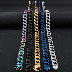 15mm heavy Cuban link chain necklaces in multi-color, gold, black, blue, and silver finishes