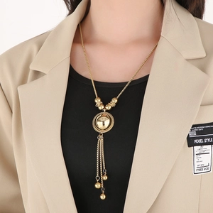 Gold semi-circle tassel chain necklace in vintage stainless steel style for women