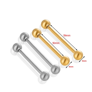 G23 Titanium barbell body piercing jewelry in silver and gold with 16mm and 19mm lengths