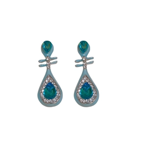 New Chinese style teardrop earrings with blue enamel and sparkling crystals
