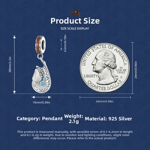 Detailed size comparison of 925 silver western pendant with dimensions and a coin