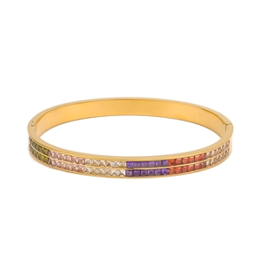 Rainbow PVD 18K gold plated stainless steel bracelet with double row colorful zircon stones