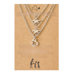 Three-piece stainless steel horse and heart necklaces for mother and daughter on card