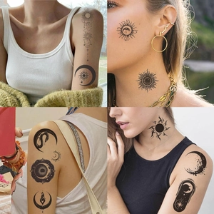 Waterproof sun and moon temporary tattoo stickers featuring stars and celestial designs
