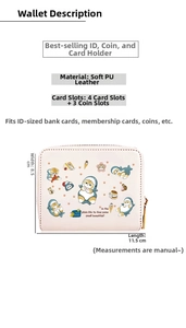 Detail view of cartoon cat print wallet featuring 4 card slots and 3 coin pockets