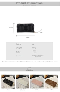 Detailed size guide and color selection for long quilted PU leather zip wallets for women