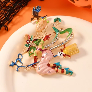 Festive Christmas reindeer brooch with colorful enamel and sparkling rhinestones