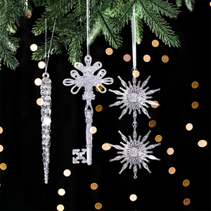 Christmas Tree Hanging Ornaments Transparent Plastic Icicle Snowflake Star Reindeer Festive Holiday Decor