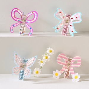 Butterfly Hair Claw Clip Acrylic Sweet Cherry Floral Print Bow Shark Hair Accessory For Women Girls