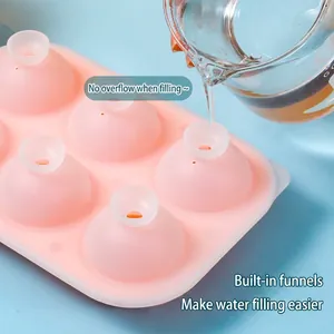 Pink 6-cavity silicone rose ice mold with built-in funnel and leak-proof design