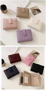 Short PU leather wallet layout showing card slots, photo holder and zipper pocket