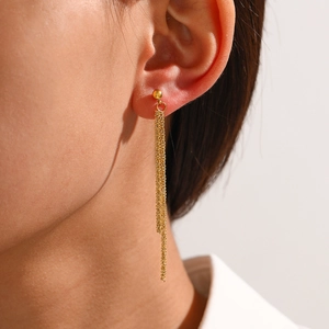 Minimalist Stainless Steel Long Tassel Earrings For Women Elegant Ball Stud Earring Post Chain Drop Dangle Jewelry