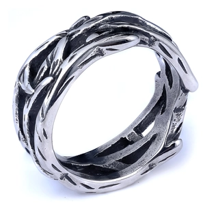 Vintage Tree of Life stainless steel ring with antique silver finish and thorn design