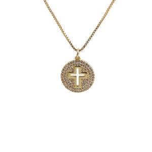 Collana a catena veneziana dorata con ciondolo a croce cava e zirconi luccicanti
