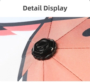 Close-up of durable umbrella top with geometric pattern and reinforced central buckle