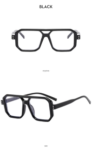 Front and side macro views of black double-bridge aviator sunglasses with silver rivets