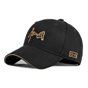 Classic black baseball cap featuring premium gold embroidery and 3D artistic signature