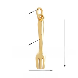 Technical view of a gold fork pendant with specific measurements 24mm by 5mm