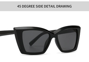45-degree side view showing the thick glossy black frame of modern square sunglasses