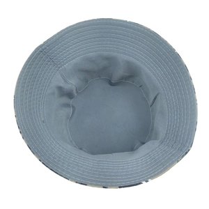 Detailed inner structure of grey-blue sun hat with durable multi-row reinforced stitching