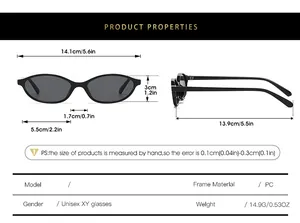 Size chart for retro oval sunglasses showing dimensions of frame, bridge, and temples