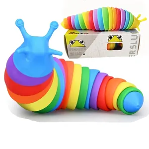 Articulated Rainbow Finger Slug Toy Plastic Stress Relief Flexible Sensory Snail Caterpillar Fidget Toy For Kids