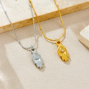 Hamsa Hand Evil Eye Pendant Necklace Stainless Steel Retro Lucky Amulet Fashion Jewelry For Women