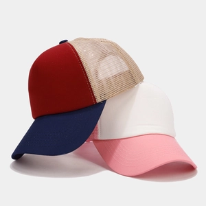 Mesh breathable trucker hats in burgundy and pink colorblock designs for summer outdoors