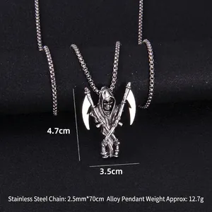 Gothic Totenkopf Sensenmann Anhänger mit Doppelsensen und 70cm Edelstahlkette