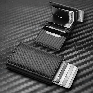 Detail of RFID carbon fiber wallet showing multi-card slots and cash compartment