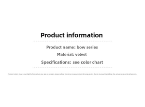 Specifications for DIY velvet bows showing material details and sizing guide