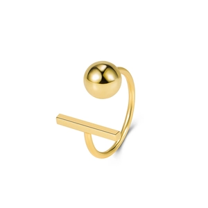 Minimalist S925 sterling silver open ring in gold finish with bar and ball geometric design