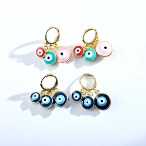 Bohemian Evil Eye drop earrings in gold finish with colorful enamel circular charms