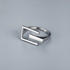 Minimalist silver geometric hollow rectangular open ring with 925 sterling silver stamp