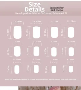 Tableau des tailles pour 24 faux ongles œil de chat roses avec 12 dimensions d'ongles