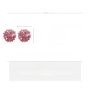 Detailed view of pink floral rhinestone earrings with dimension and material specifications