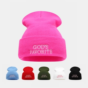 Berretto In Maglia Gods Favorite Ricamo Acrilico A Costine Con Risvolto Caldo Inverno Outdoor Streetwear Unisex