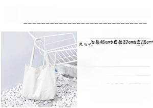Detailed size chart for minimalist canvas shoulder bag showing 46cm length and structure