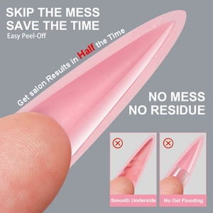 Pink stiletto sandwich nail mold tips with easy peel-off feature and matte texture surface