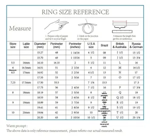 Detailed size guide for titanium steel rings showing US and international size conversions