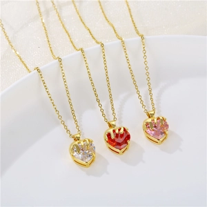 Three gold stainless steel heart necklaces with colorful zircon stones in lava design