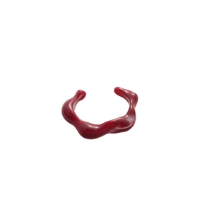 Irregular dark red acrylic wavy open bangle bracelet with a glossy translucent finish