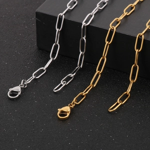 Trend stainless steel paperclip chain necklaces in gold and silver with lobster clasp
