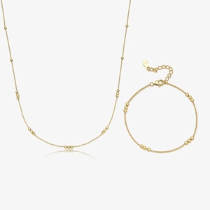 Minimalist S925 sterling silver beaded necklace and bracelet set in elegant gold finish