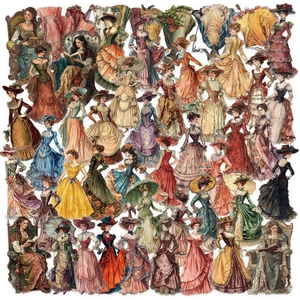 Set of 50 vintage European lady stickers made of waterproof PET for scrapbooking