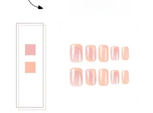 Detailed view of pink French-style press-on nails in various sizes with a glossy finish