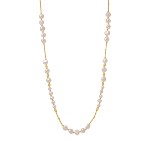 French style gold stainless steel necklace with natural white freshwater pearls