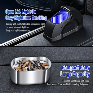 Posacenere per auto con luce LED blu e inserto metallico rimovibile per interni