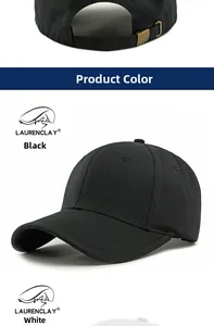 Detail of adjustable metal buckle on cotton baseball cap for custom fit and size